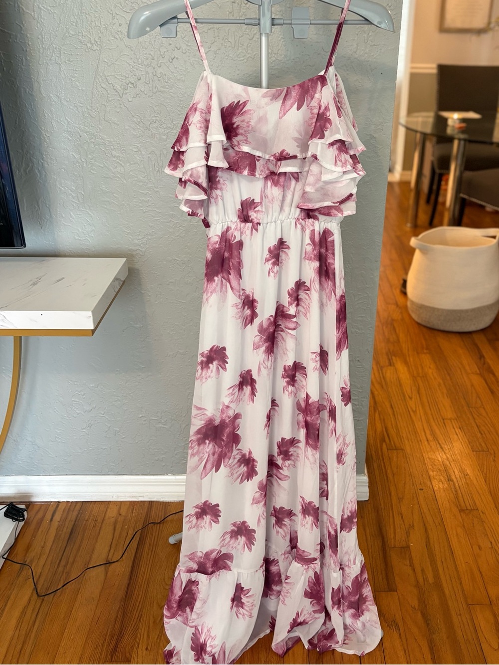 Dainty Hooligan Floral Maxi Dress Size Small White Mauve Ruffle Boho